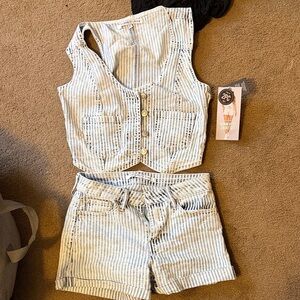 Celebrity Pink Striped Vest and Shorts Set - Blue and White